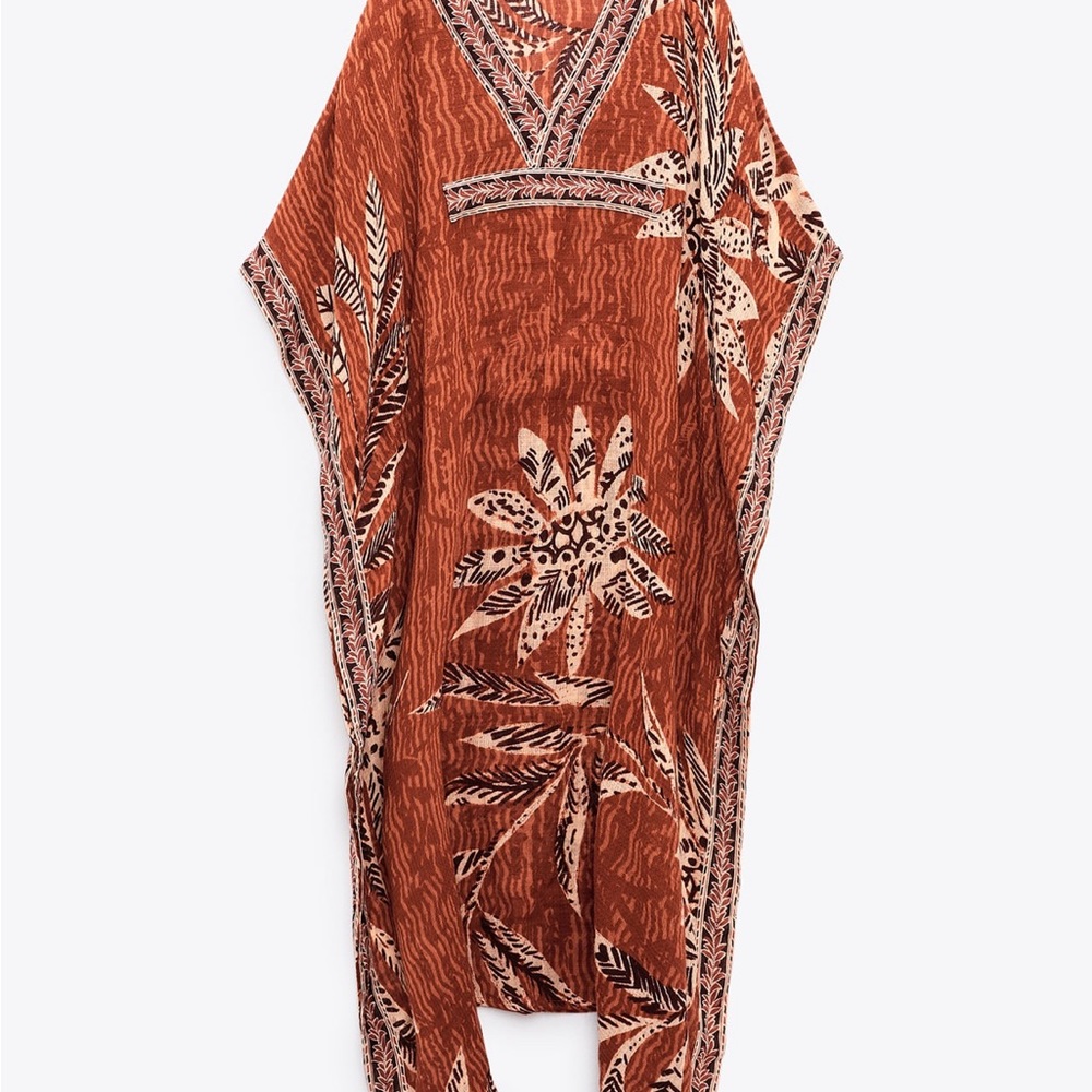 NWT Zara Printed Kaftan. Brick color. Bloggers favorite!!